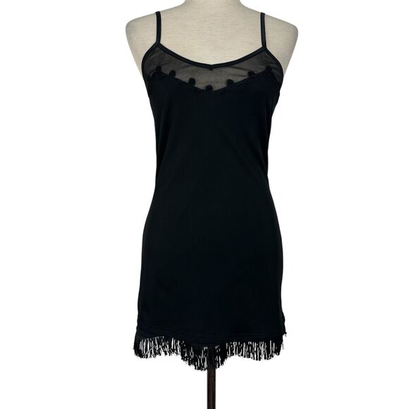 Vintage 90s Y2K Black Slip Dress Misope Women Small Fringe Party Mini Whimsigoth - Picture 1 of 10